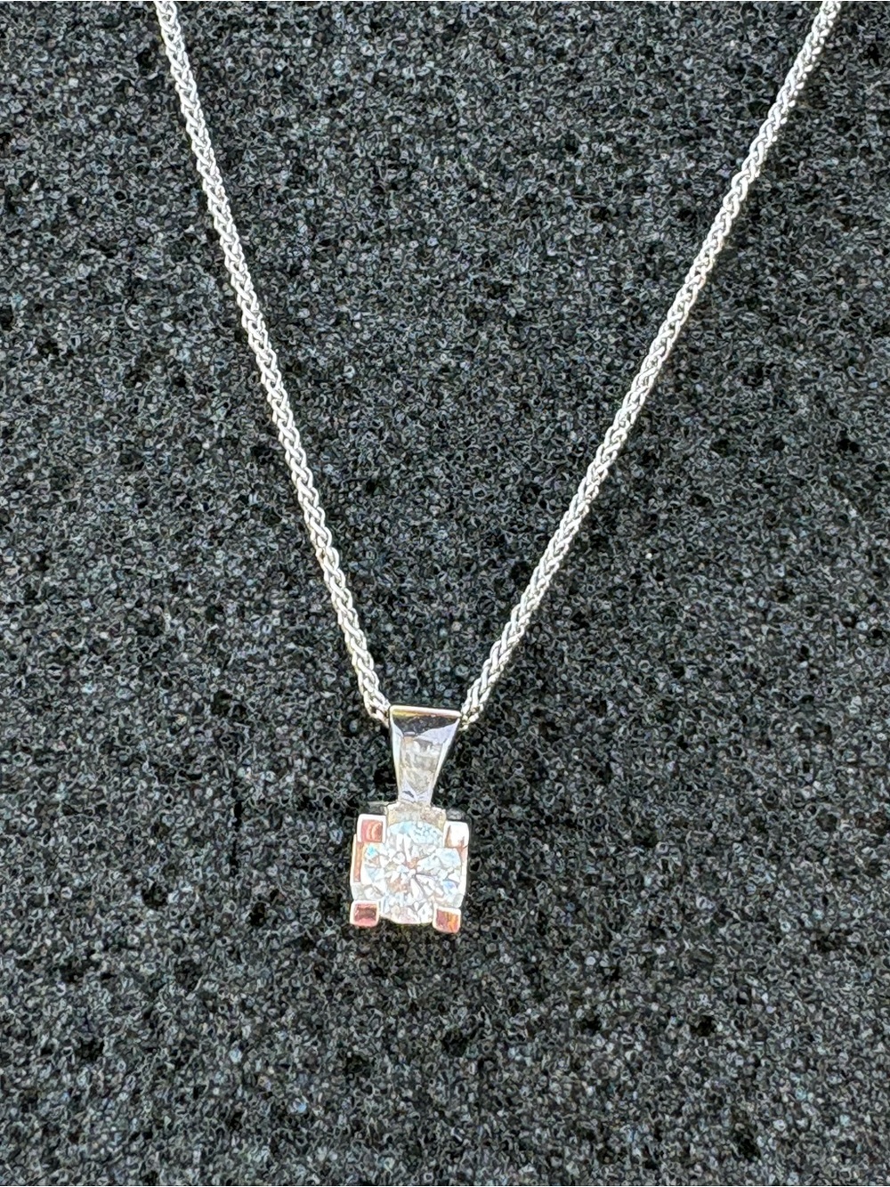 14K White Gold Solitaire Pendant Necklace - 20 in chain.